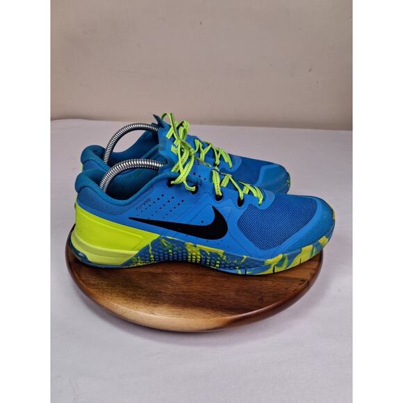 Womens Nike Metcon 2 Athletic Shoes Size 10 Neon Yellow Blue 843972-400 - Picture 4 of 10
